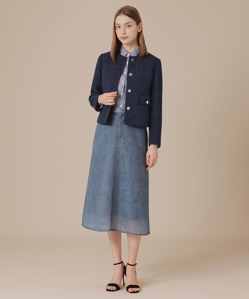 MACKINTOSH LONDON（マッキントッシュ ロンドン）の「ベルベットヤーンツイードジャケット（ノーカラージャケット・レディース・ネイビー/オフホワイト・40/38）」の11枚目の写真