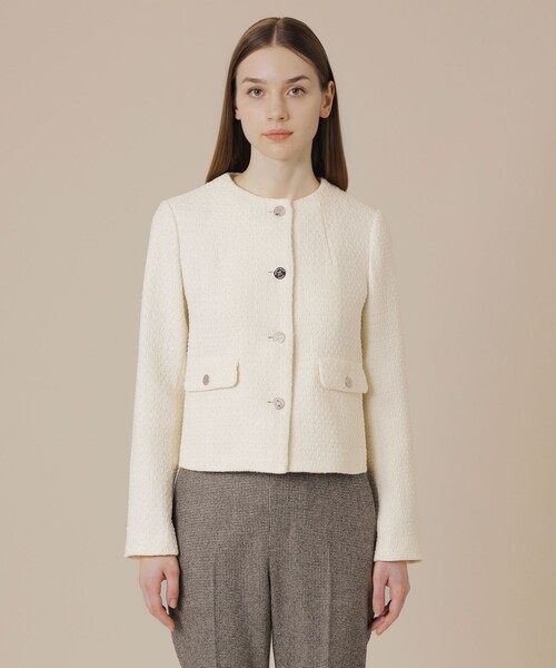 ベルベットヤーンツイードジャケット（ノーカラージャケット