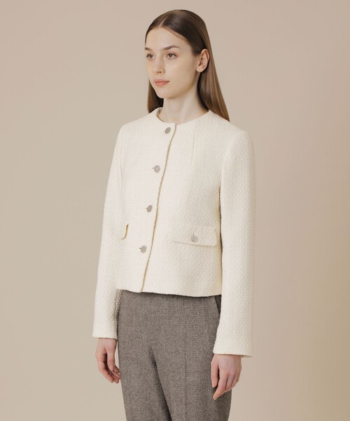 【専用】マッキントッシュロンドン　ノーカラージャケット　M オフホワイト ベルベットヤーンツイードジャケット（ノーカラージャケット