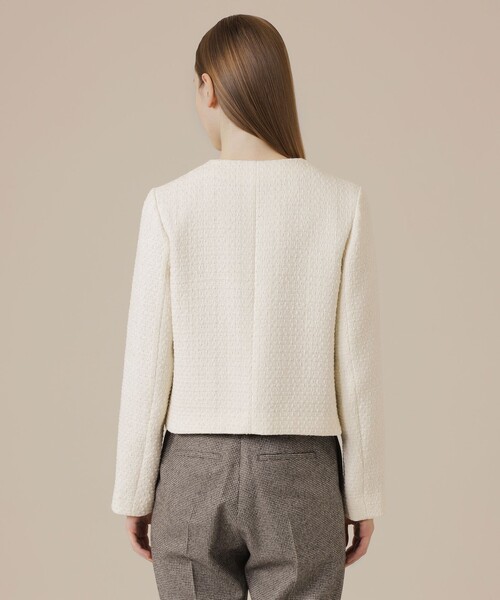 【専用】マッキントッシュロンドン　ノーカラージャケット　M オフホワイト セール】ベルベットヤーンツイードジャケット（ノーカラージャケット