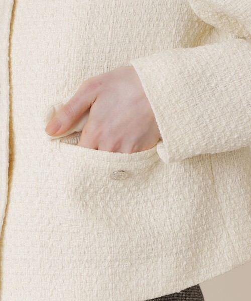 MACKINTOSH LONDON（マッキントッシュ ロンドン）の「ベルベットヤーンツイードジャケット（ノーカラージャケット・レディース・ネイビー/オフホワイト・40/38）」の7枚目の写真