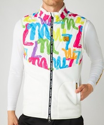 LOUDMOUTH ラウドマウス ゴルフウェア 中綿入り ストレッチ 総柄 ハイネック フルジップ フリースベスト