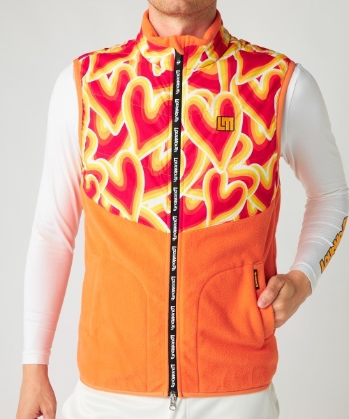 Loudmouth(ラウドマウス)の「LOUDMOUTH ラウドマウス ゴルフウェア 中綿入り ストレッチ 総柄 ハイネック フルジップ フリースベスト(ベスト・メンズ・オレンジ系その他/ブラック系その他/ホワイト系その他・L/M/3L/LL)」の3枚目の写真