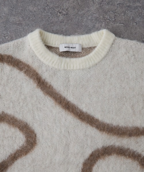 モヘアタッチ エンブロイダリー柄 オーバーサイズ クルーネックニット