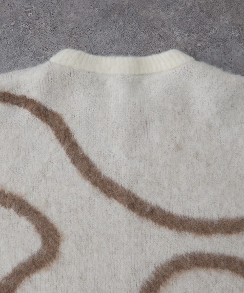 モヘアタッチ エンブロイダリー柄 オーバーサイズ クルーネックニット