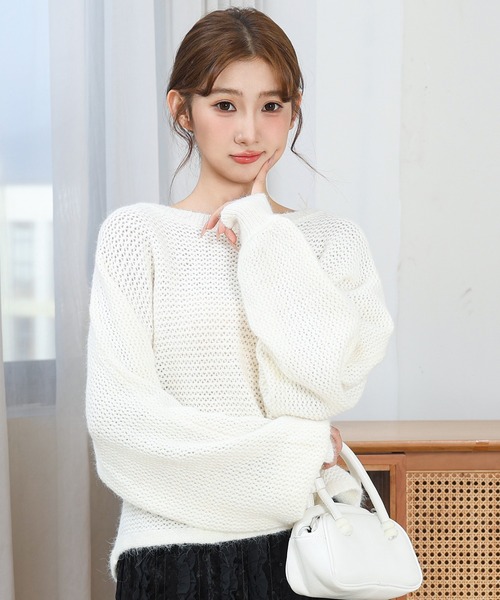 Anely(アネリー)の「バック リボン ゆる ニット プルオーバー(ニット/セーター・レディース・グレー/アイボリー・FREE)」の2枚目の写真