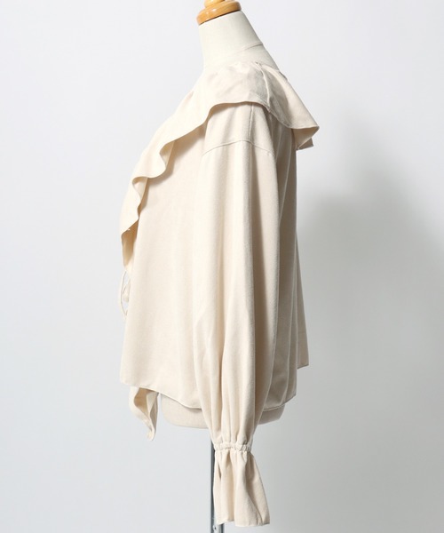 Salong hameu(サロン ハミュー)の「ラッフルフリル襟 ダブルリボン カットスエードブラウス レディース/長袖シャツ/ボレロ(シャツ/ブラウス・レディース・チャコールグレー/ベージュ/ブラウン・M/L)」の7枚目の写真