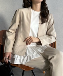 Eclat one | 【Eclat one】オケージョンセットアップ対応 Vネック ノーカラージャケット(ノーカラージャケット)