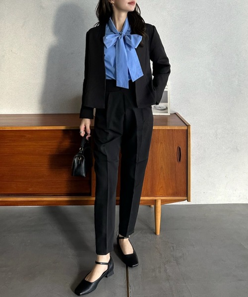 Eclat one（エクラワン）の「【Eclat one】オケージョンセットアップ対応 Vネック ノーカラージャケット（ノーカラージャケット・レディース・ベージュ/ブラック・FREE）」の12枚目の写真