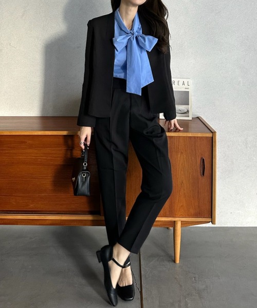 Eclat one（エクラワン）の「【Eclat one】オケージョンセットアップ対応 Vネック ノーカラージャケット（ノーカラージャケット・レディース・ベージュ/ブラック・FREE）」の17枚目の写真