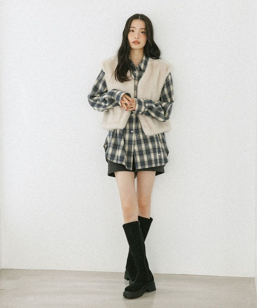 Heather（ヘザー）の「MIXファーショートベスト　604697（ベスト・レディース・ベージュ/ブラウン/アイボリー・FREE）」の8枚目の写真