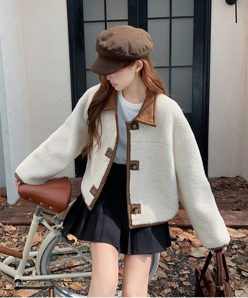 セール】ムートン風ショートジャケットコート/リバーシブルジャケット