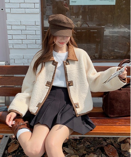 セール】ムートン風ショートジャケットコート/リバーシブルジャケット