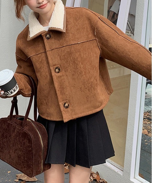 セール】ムートン風ショートジャケットコート/リバーシブルジャケット