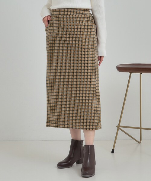 SHOO・LA・RUE（シューラルー）の「【S-LL/あったか】大人レディな着こなしに シャギーチェックスカート（スカート・レディース・チャコールグレー/オリーブ系1/イエロー系9・01/02/04/03）」の3枚目の写真
