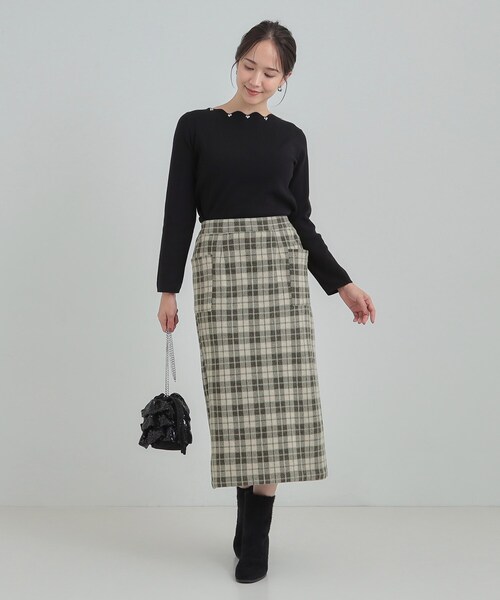 SHOO・LA・RUE（シューラルー）の「【S-LL/あったか】大人レディな着こなしに シャギーチェックスカート（スカート・レディース・チャコールグレー/オリーブ系1/イエロー系9・01/02/04/03）」の5枚目の写真