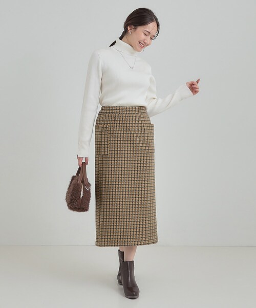 SHOO・LA・RUE（シューラルー）の「【S-LL/あったか】大人レディな着こなしに シャギーチェックスカート（スカート・レディース・チャコールグレー/オリーブ系1/イエロー系9・01/02/04/03）」の9枚目の写真