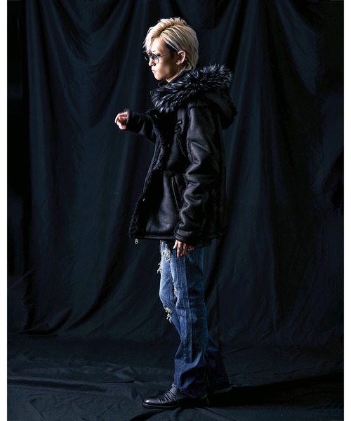 [a様]GOSTAR DE FUGA ファー付きブラックダウンジャケット 新品 FUGA/フーガ』ファー付きムートンN2Bジャケット（ブルゾン）｜FUGA