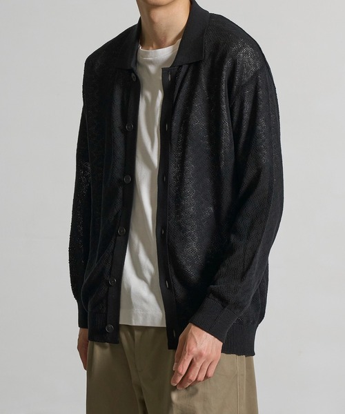 CITY TOKYO（シティトウキョウ）の「【CITY TOKYO/シティートーキョー】シアーニットポロカーディガン（カーディガン/ボレロ・メンズ・ブラック/ブラウン・2/1）」の2枚目の写真