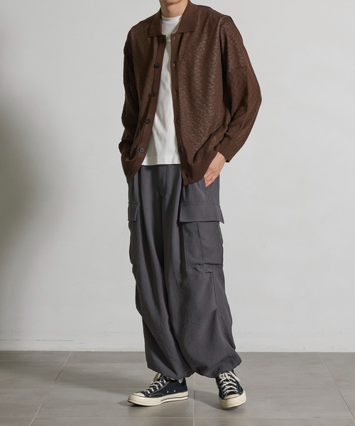 CITY TOKYO（シティトウキョウ）の「【CITY TOKYO/シティートーキョー】シアーニットポロカーディガン（カーディガン/ボレロ・メンズ・ブラック/ブラウン・2/1）」の11枚目の写真