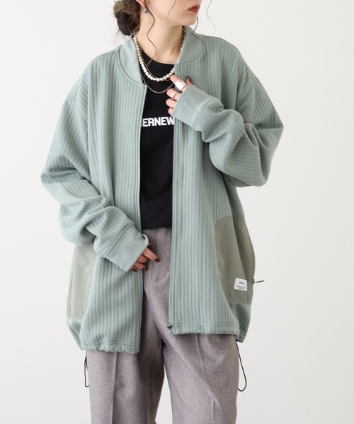 OMNES(オムネス)の「ラインキルト裾ドローコードMA-1 ブルゾン(MA-1・メンズ・ブラック/ライトカーキ/モカ/ネイビー・L/M)」の14枚目の写真