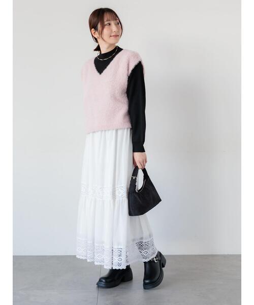 Te chichi TERRASSE（テチチテラス）の「シャギーVネックベスト（ニット/セーター・レディース・チャコールグレー/ピンク/パープル/モカ・F）」の17枚目の写真