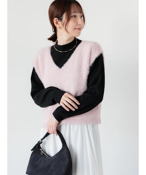 Te chichi TERRASSE（テチチテラス）の「シャギーVネックベスト（ニット/セーター・レディース・チャコールグレー/ピンク/パープル/モカ・F）」の19枚目の写真