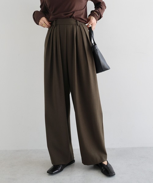 ウール混タックワイドパンツ（スラックス）｜evernavy（エバーネイビー