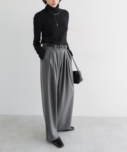 セール】ウール混タックワイドパンツ（スラックス）｜evernavy（エバー