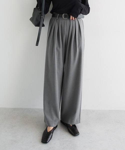 ウール混タックワイドパンツ（スラックス）｜evernavy（エバーネイビー