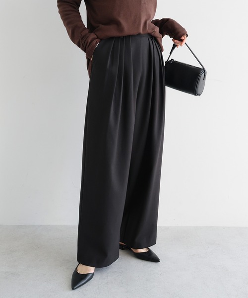 ウール混タックワイドパンツ（スラックス）｜evernavy（エバーネイビー