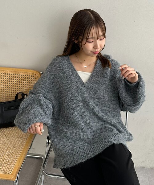 DISCOAT(ディスコート)の「【ユニセックス】畦編みフード付きシャギーニット(ニット/セーター・レディース・ベージュ/ダークグレー/ネイビー・FREE)」の16枚目の写真