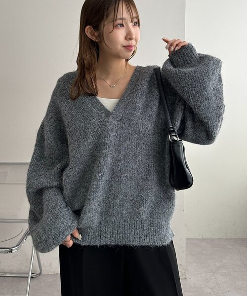 DISCOAT(ディスコート)の「【ユニセックス】畦編みフード付きシャギーニット(ニット/セーター・レディース・ベージュ/ダークグレー/ネイビー・FREE)」の18枚目の写真