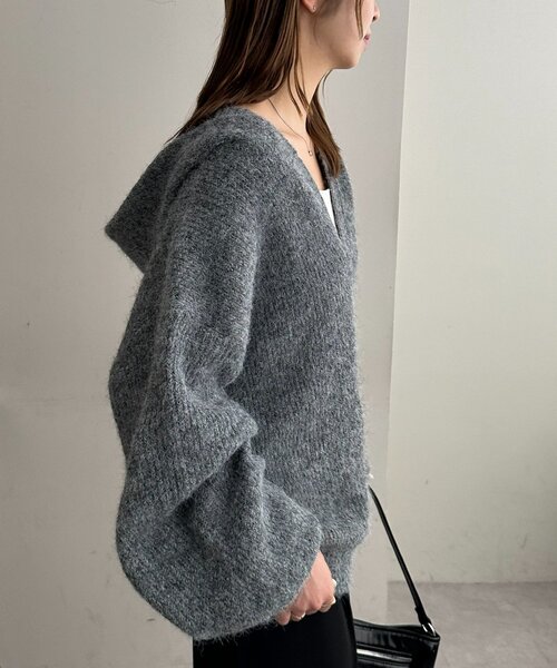 DISCOAT(ディスコート)の「【ユニセックス】畦編みフード付きシャギーニット(ニット/セーター・レディース・ベージュ/ダークグレー/ネイビー・FREE)」の19枚目の写真