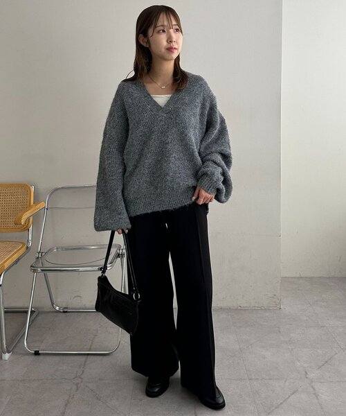 DISCOAT(ディスコート)の「【ユニセックス】畦編みフード付きシャギーニット(ニット/セーター・レディース・ベージュ/ダークグレー/ネイビー・FREE)」の21枚目の写真