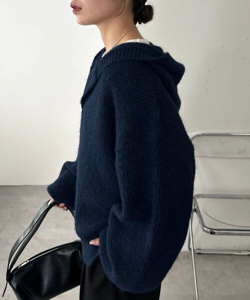 DISCOAT(ディスコート)の「【ユニセックス】畦編みフード付きシャギーニット(ニット/セーター・レディース・ベージュ/ダークグレー/ネイビー・FREE)」の10枚目の写真