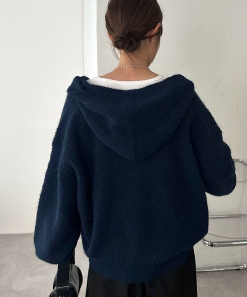 ユニセックス】畦編みフード付きシャギーニット（ニット/セーター