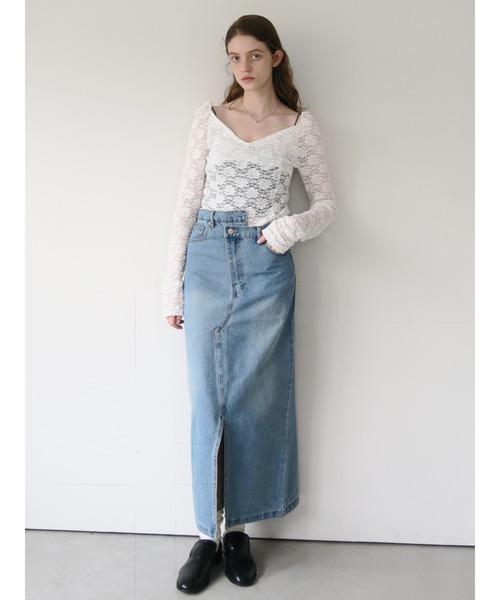 miies miim（ミーエスミーム）の「asymmetry denim skirt（デニムスカート・レディース・ブルー/グレー・FREE）」の3枚目の写真