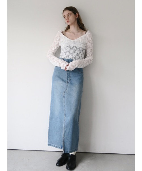 miies miim（ミーエスミーム）の「asymmetry denim skirt（デニムスカート・レディース・ブルー/グレー・FREE）」の4枚目の写真