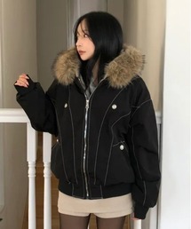 gossip！ロサンゼルス（ゴシップロサンゼルス）の「ボリュームフェイクファーフードブルゾン/あったか裏ボアブルゾン Y2K（ブルゾン）」