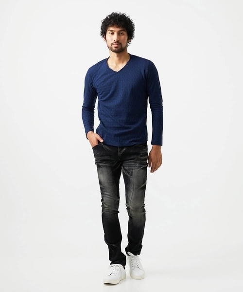 MICHEL KLEIN HOMME (ミッシェルクランオム)の「《日本製》リンクスVネック長袖カットソー(Tシャツ/カットソー・メンズ・ホワイト/ネイビー・MEDIUM/LARGE/X-LARGE)」の3枚目の写真