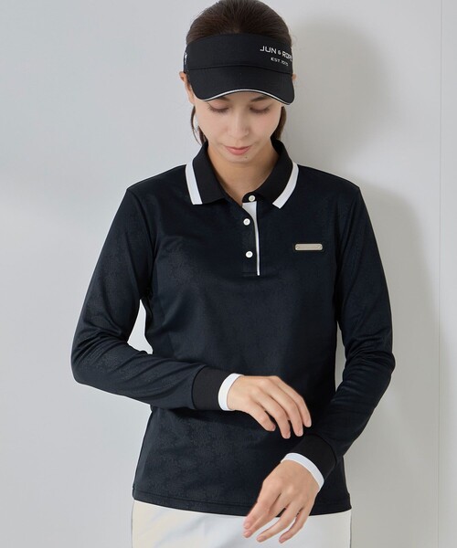 ジュン＆ロぺ（JUN&ROPE’）/モノグラム柄プリント長袖ポロ/UV・接触冷感 モノグラム柄プリント長袖ポロ/UV・接触冷感（ポロシャツ）｜JUN&ROPE