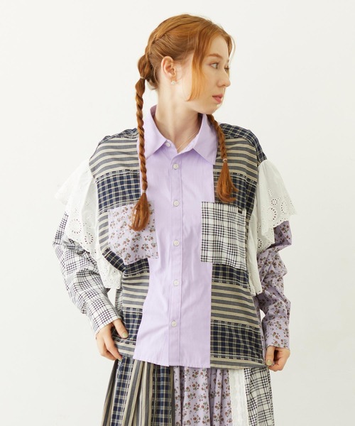 MILKFED.（ミルクフェド）の「PATCHED SHIRT（シャツ/ブラウス・レディース・ライトパープル/ベージュ/オフホワイト・ONE SIZE）」の3枚目の写真