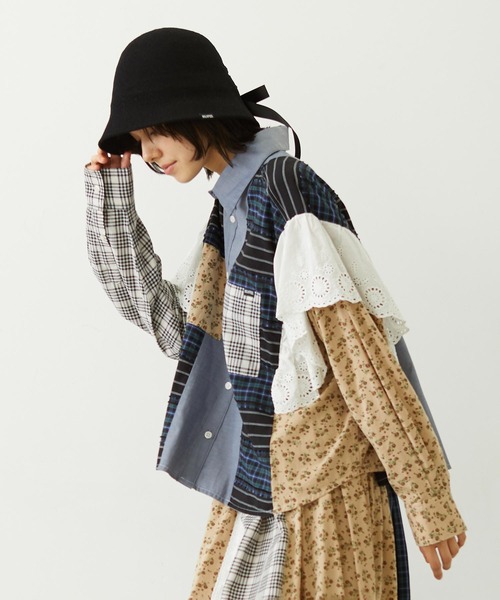 MILKFED.（ミルクフェド）の「PATCHED SHIRT（シャツ/ブラウス・レディース・ライトパープル/ベージュ/オフホワイト・ONE SIZE）」の8枚目の写真