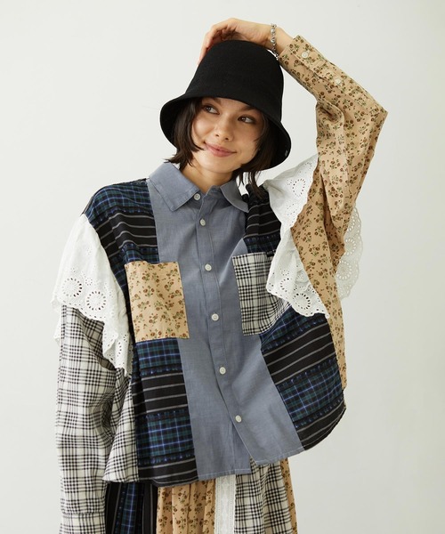 MILKFED.（ミルクフェド）の「PATCHED SHIRT（シャツ/ブラウス・レディース・ライトパープル/ベージュ/オフホワイト・ONE SIZE）」の7枚目の写真