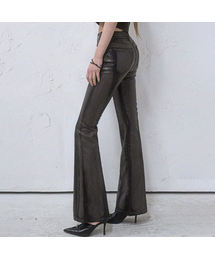 Art Leather Thin Bootscut Pants Damage BLACK