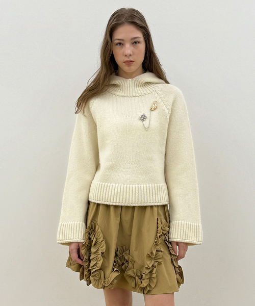 SINOON（シヌーン）の「Wool Blend Hoodie Knit (Ivory)（ニット/セーター・レディース・アイボリー・FREE）」の5枚目の写真
