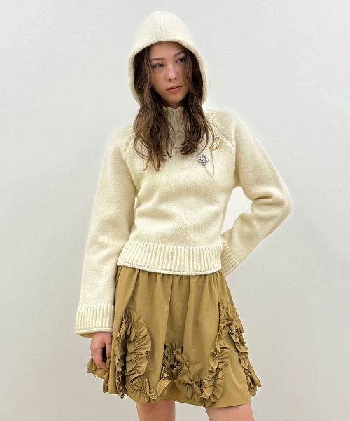 SINOON（シヌーン）の「Wool Blend Hoodie Knit (Ivory)（ニット/セーター・レディース・アイボリー・FREE）」の3枚目の写真