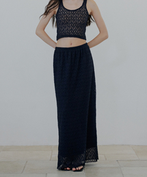 NUAKLE（ヌアクル）の「レースマキシバンディングスカート_チャコール（スカート）」