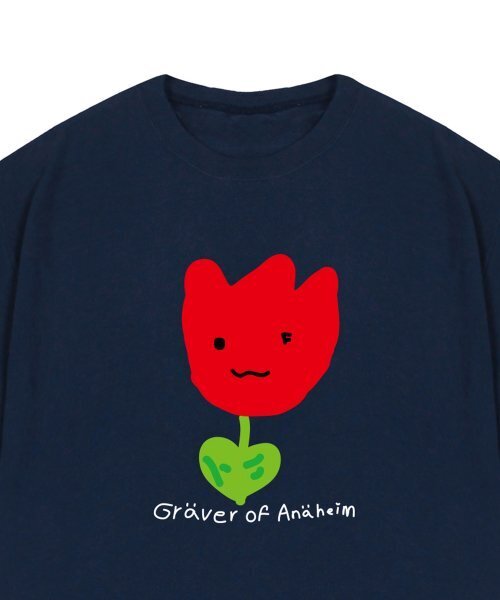 GRAVER（グレーバー）の「[UNISEX]図面レッドフラワースマイル半袖_ネイビー（Tシャツ/カットソー・レディース・ネイビー・X-LARGE/SMALL/LARGE/MEDIUM）」の2枚目の写真